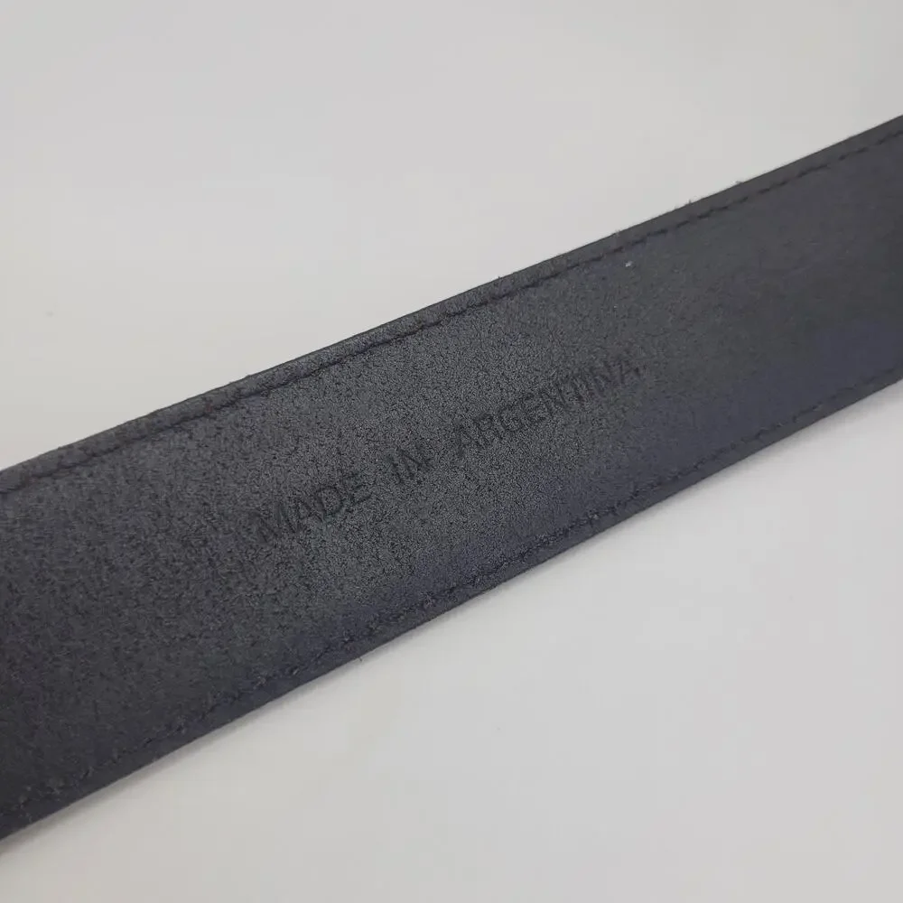 Polo Ralph Lauren Belt 38 Black Leather Stitched Gunmetal Buckle Casual Preppy